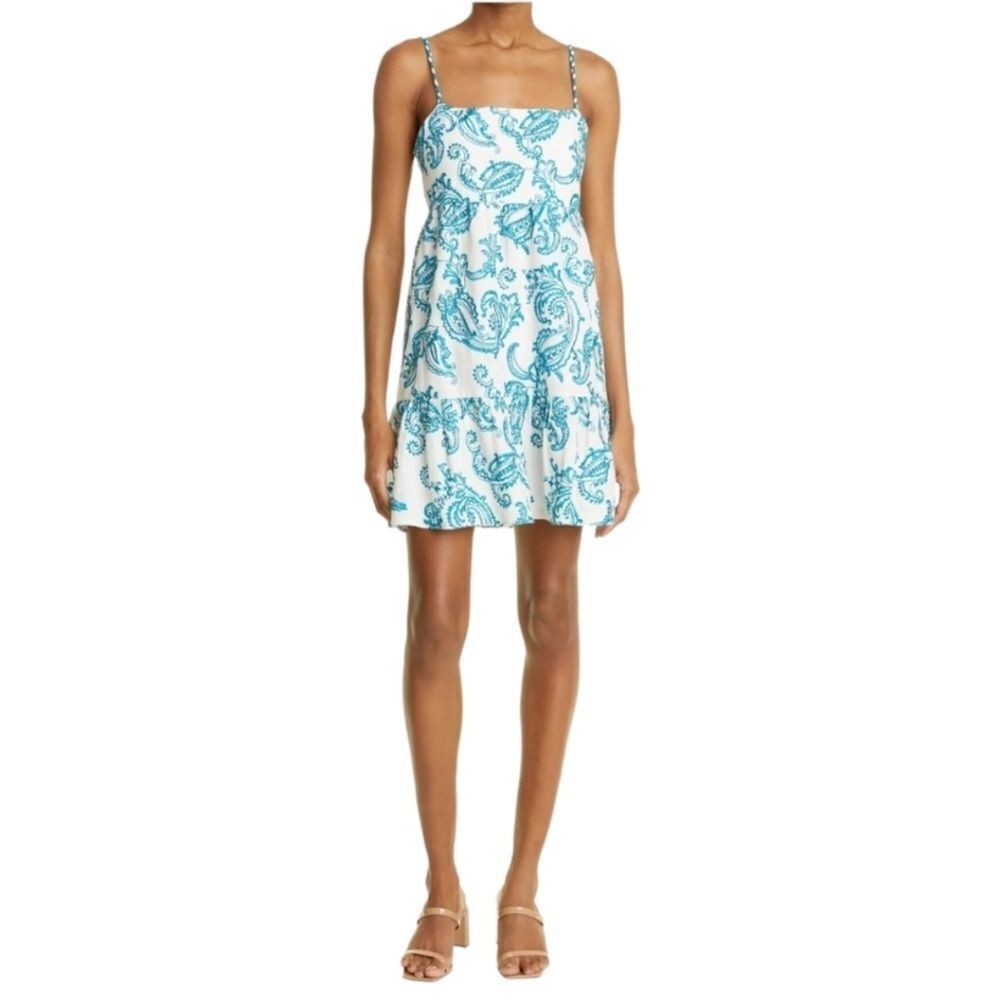 Alice + Olivia Khira Teal Embroidered White Summer Mini Dress Size 12 $465